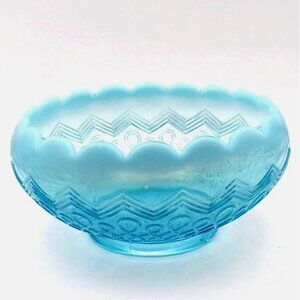 Antique Jefferson Glass Many Loops Blue Opalescent Scalloped Bowl Candy Dish